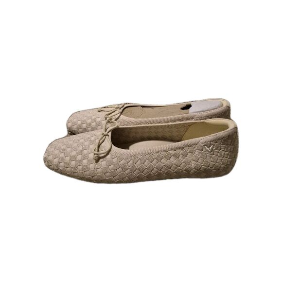 Vivaia 38.5, Us 7.5 Square Toe Bow Ballet Margot Beige Woven Preppy Flats Shoes - Picture 3 of 9